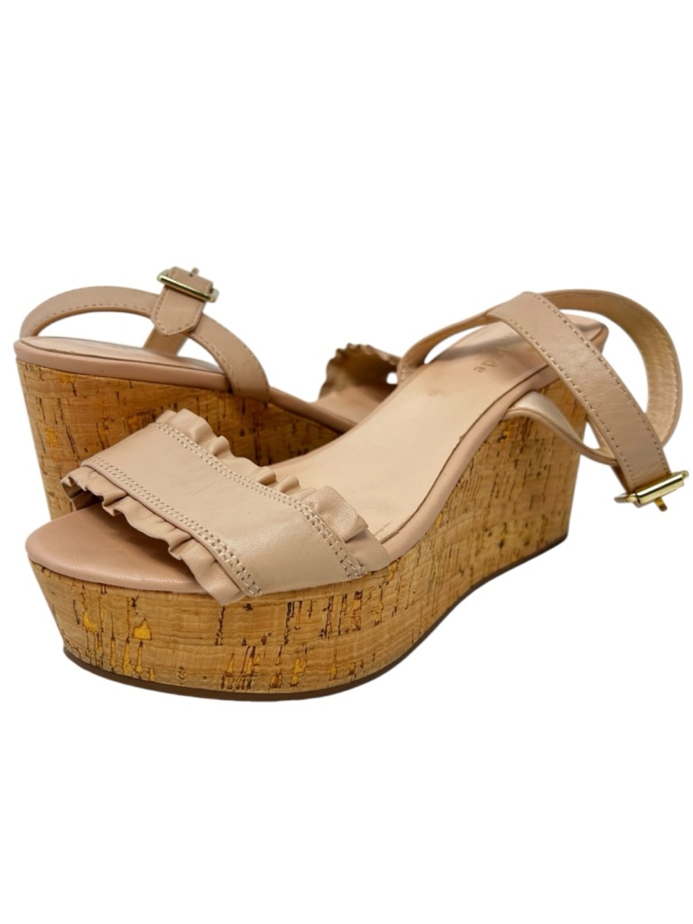 kate spade Nude Ruffle Leather Cork Wedge Sandals
